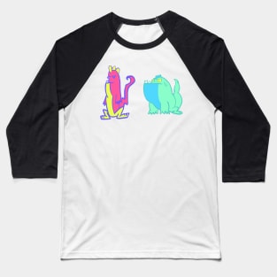 Dino Duo: Pink, Yellow, Blue, and Turquoise Dinosaurs Baseball T-Shirt